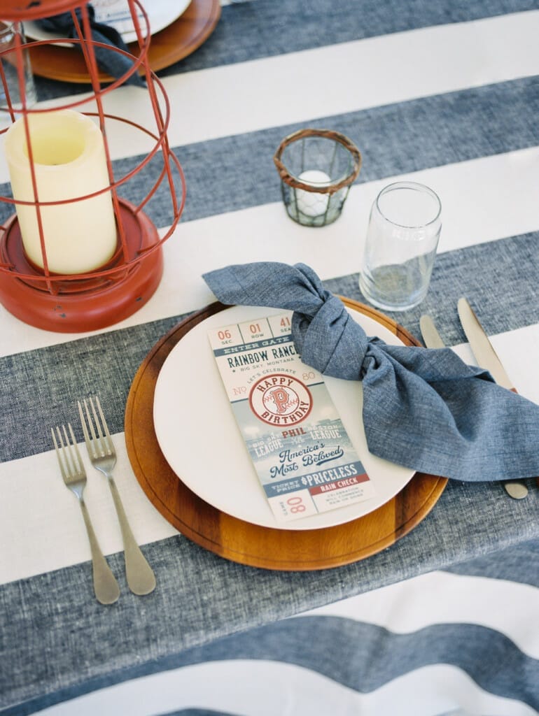 Baseball themed party with an Acacia Wood Charger